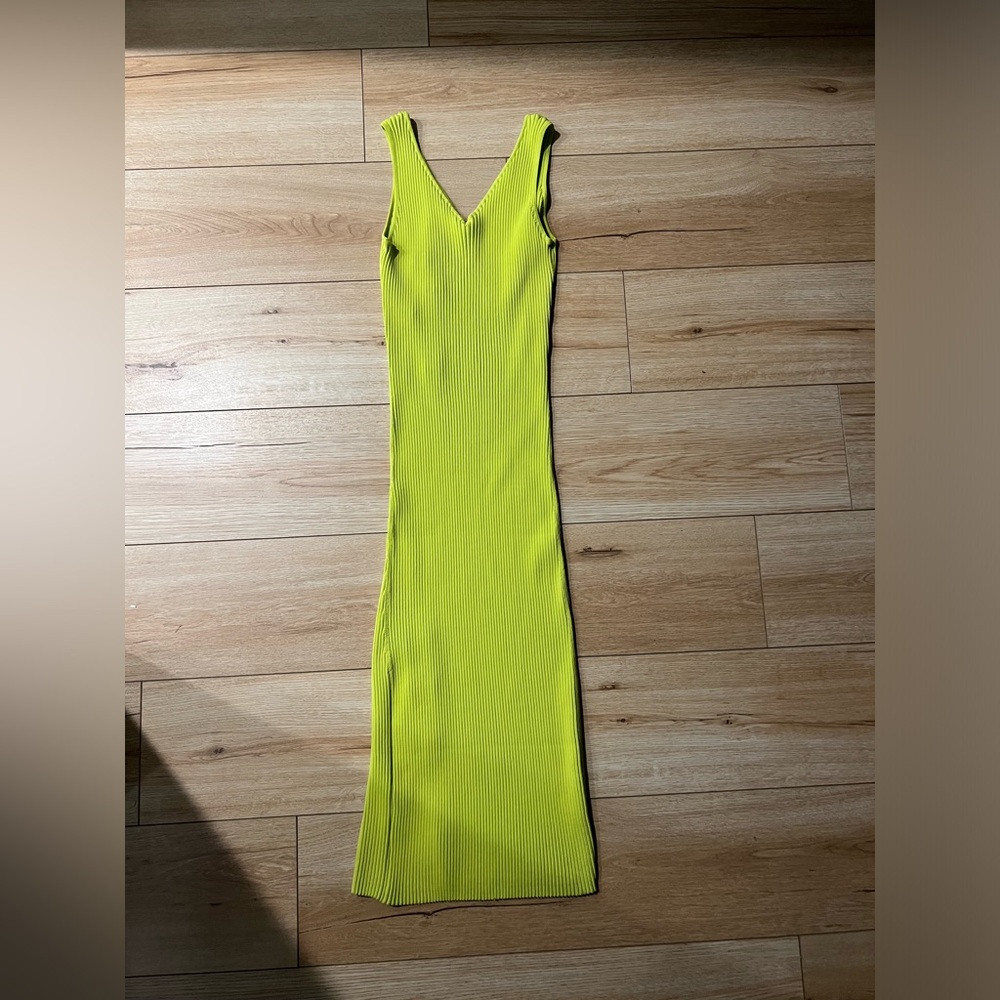 NWT - HOUSE OF HARLOW Lime Green Ribbed Sleeveless Bodycon Max - Picture 4 of 6